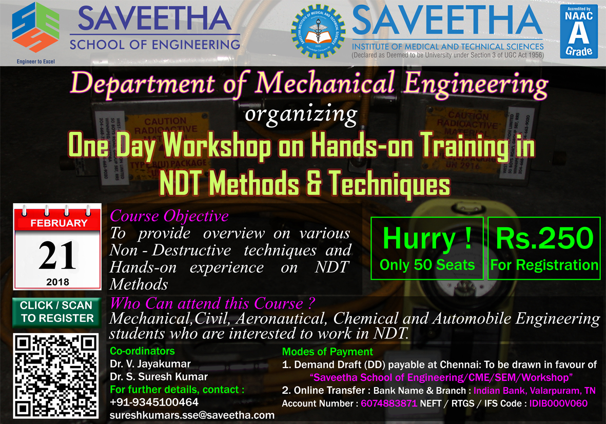 One Day Workshop on Hands-on Training in NDT Methods and Techniques